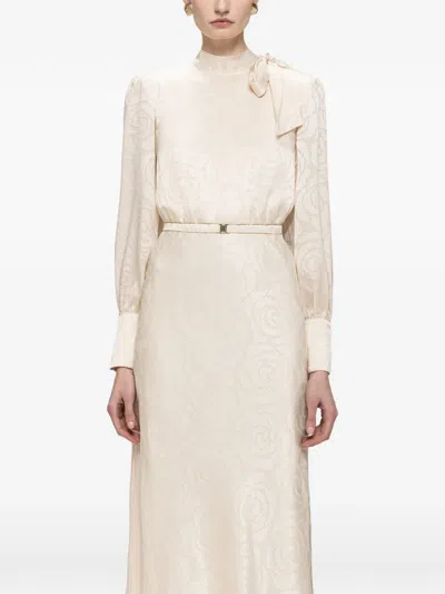 Nissa Satin Viscose Midi Dress In Neutral
