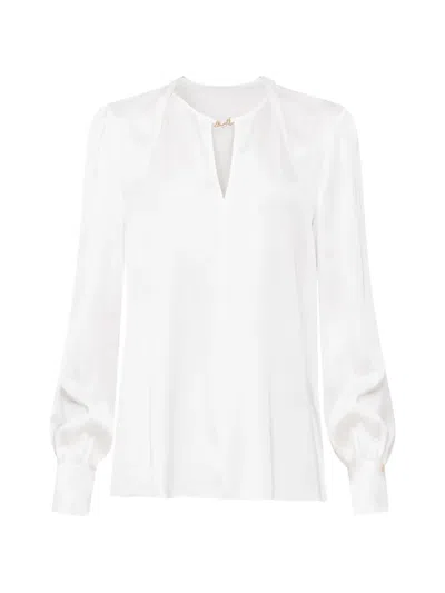 Nissa Satin Viscose V-neck Top In White