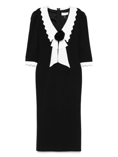 Nissa Scallop-collar Midi Dress In Black