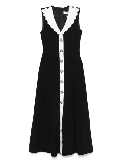 Nissa Scallop-collar Midi Dress In Black