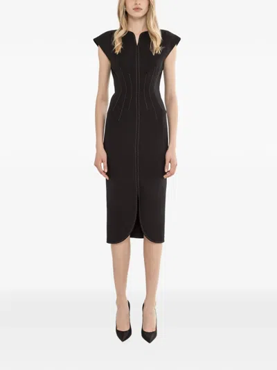 Nissa Sculpted Midi Dress In Black