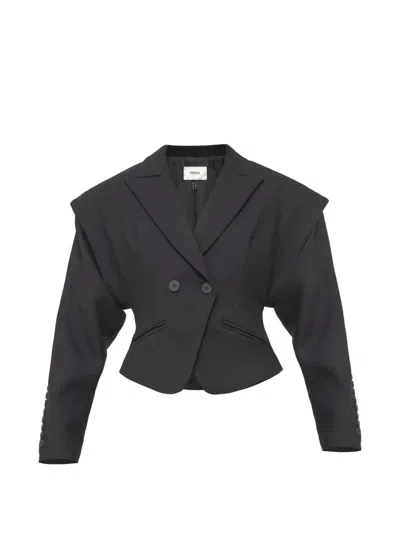 Nissa Sculpted-shoulder Wool Blend Blazer In Black