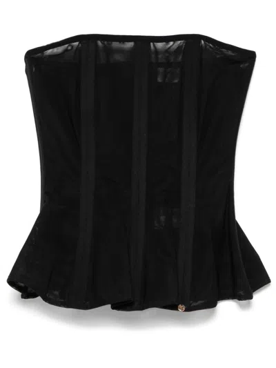 Nissa Semi-sheer Corset Top In Black