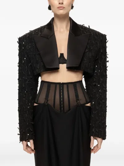 Nissa Sequin Cropped Blazer In Black