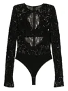 Nissa Sequin-detail Lace Bodysuit In Black