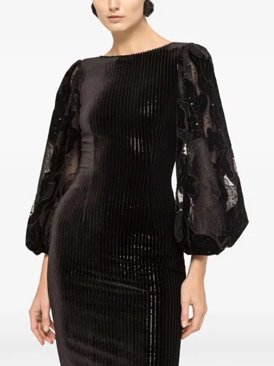 Nissa Sequin-detailed Velvet Midi Dress In Brown