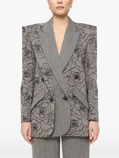 Nissa Sequin-embellished Double-breasted Blazer In Gray