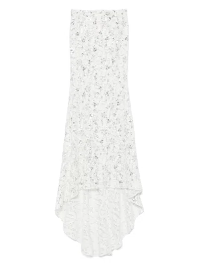 Nissa Sequin-embellished Lace Maxi Skirt In White