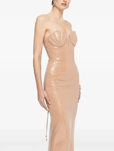 Nissa Sequin Fitted Maxi Dress In Neutral