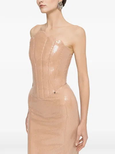 Nissa Sequin Maxi Dress In Brown