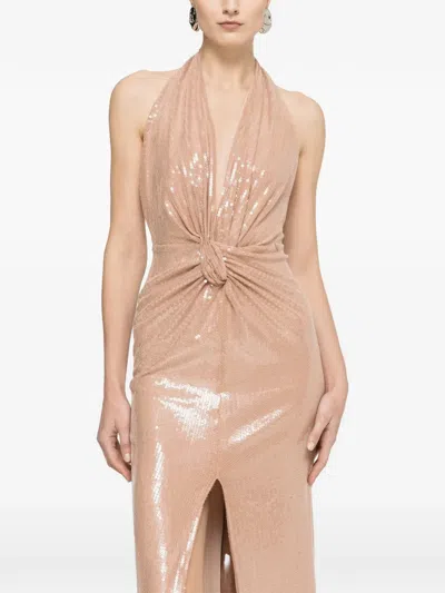 Nissa Sequin Open-back Maxi Dress In Brown