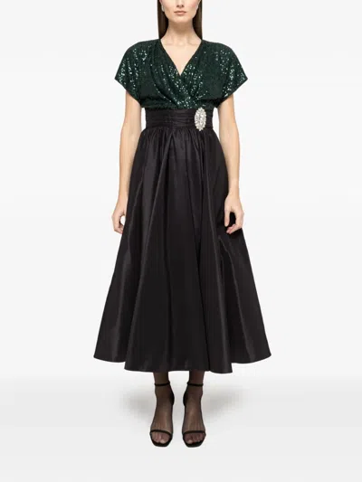 Nissa Sequin-panel Midi Dress In Black