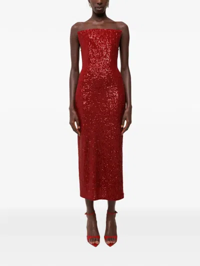 Nissa Sequin Tulle Insert Maxi Dress In Red