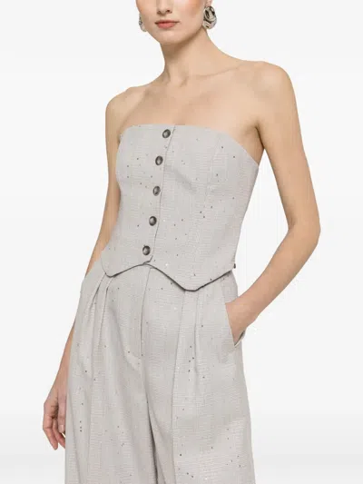 Nissa Sequin-detail Corset Top In Gray