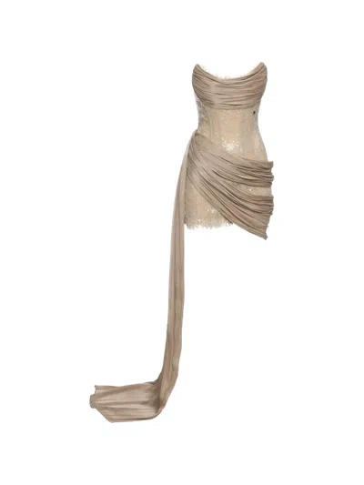 Nissa Sequin-detail Lace Mini Dress In Nude