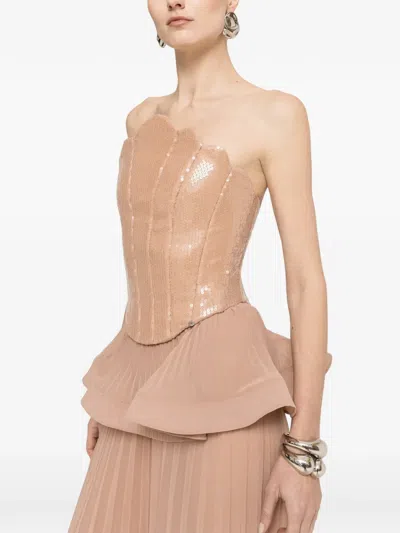 Nissa Sequined Corset Top In Brown