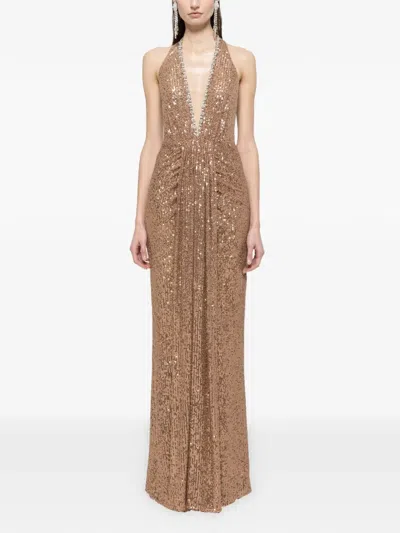 Nissa Sequined Halterneck Maxi Dress In Metallic