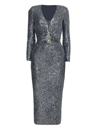 Nissa Sequined Midi Dress In Gray