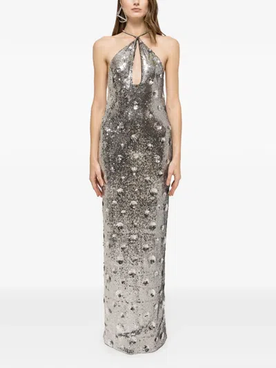 Nissa Sequined Open-back Maxi Dress In Gray