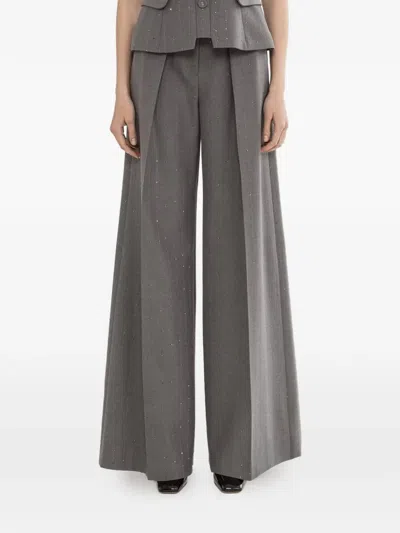 Nissa Sequined Wide-leg Trousers In Gray