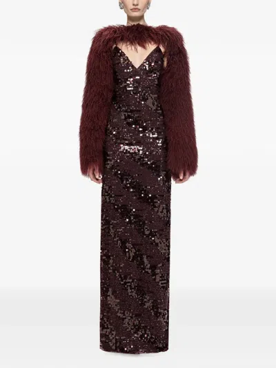 Nissa Sequin-embellished Backless Maxi Dress In Brown