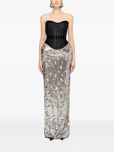 Nissa Sequin-embellished Corset Gown In Silver