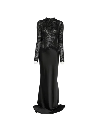 Nissa Sequin-embellished Lace-panelled Maxi Dress In Black