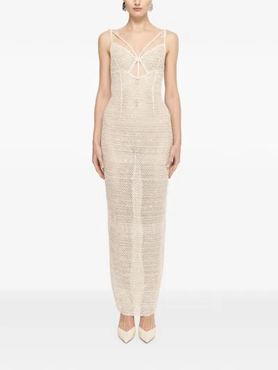 Nissa Sequin-embellished Mesh Maxi Dress In Neutral
