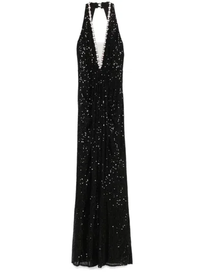Nissa Sequinned Halterneck Maxi Dress In Black