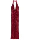 Nissa Sequinned Halterneck Maxi Dress In Red