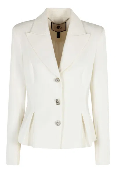 Nissa Short Flared Blazer With Jeweled Buttons In White