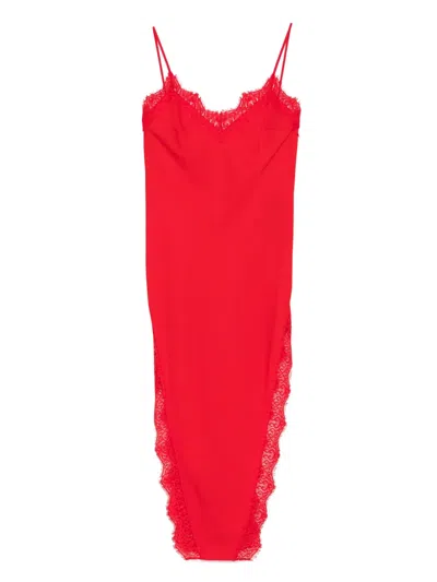 Nissa Side-slits Slip Dress In Red