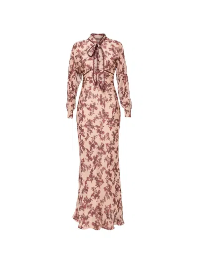 Nissa Silk And Viscose Floral Maxi Dress In Neutrals