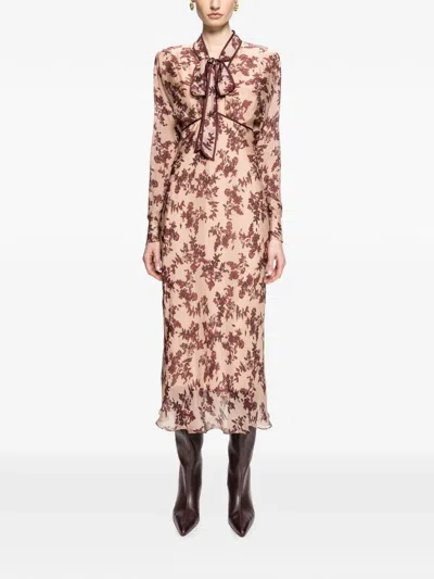 Nissa Silk And Viscose Floral Midi Dress In Multi