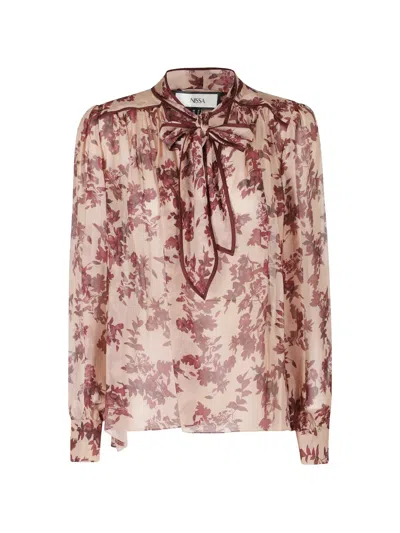 Nissa Silk-blend Floral-print Top In Neutral