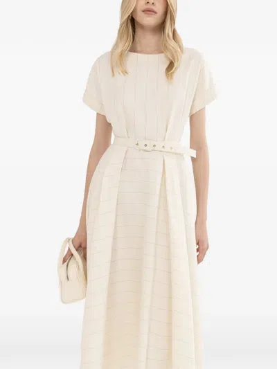 Nissa Striped Belted Midi Dress In Neutral