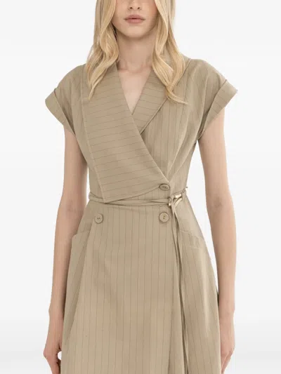 Nissa Striped Midi Dress In Neutral