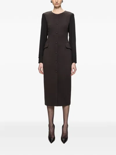 Nissa Tailored Decorative-button Midi Dress In Brown