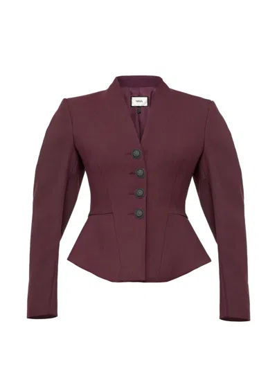 Nissa Tailored Wool V-neck Jacket In Burgundy