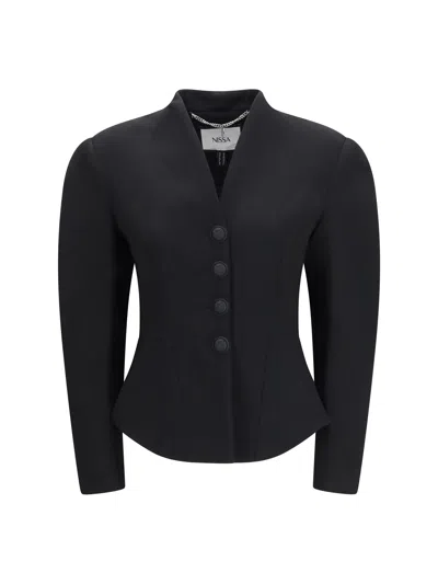 Nissa Tailored Wool-blend V-neck Jacket In Black