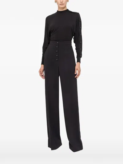Nissa Tencel™ And Wool Button-detail Top In Black