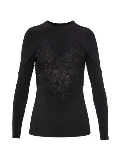 Nissa Tencel And Wool Lace Corset Top In Black