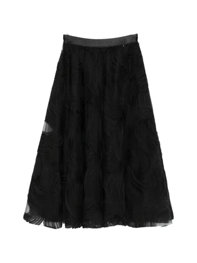 Nissa Textured Flared Midi Skirt In Black