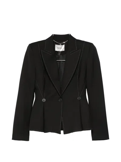Nissa Topstitching Buttoned Jacket In Black