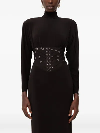 Nissa Tulle Corset-detail Maxi Dress In Brown