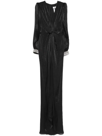Nissa Twist-detail Plissé Maxi Dress In Black