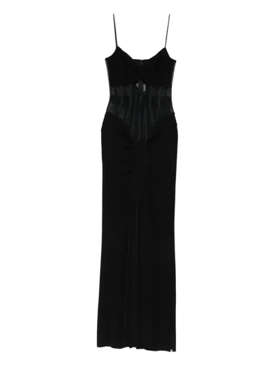 Nissa Twist-front Sheer-insert Maxi Dress In Black