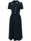 Nissa V-neck Belted Midi Dress In 蓝色