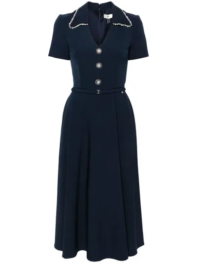 Nissa V-neck Belted Midi Dress In 蓝色