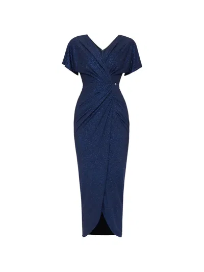 Nissa Drapiertes Midikleid Mit V-ausschnitt In Blue